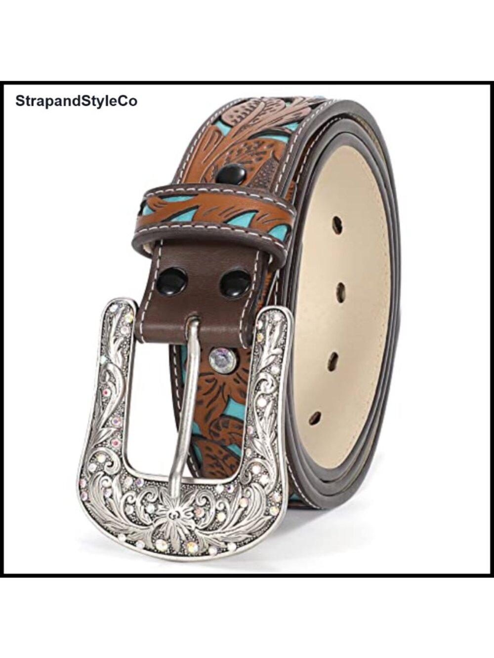 Genuine Leather Western Belt Engraved Tooled Cowboy Cowgirl
